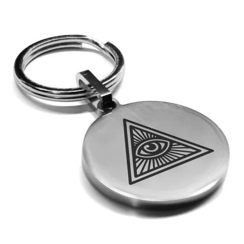 Stainless Steel Masonic All Seeing Eye Symbol Round Medallion Keychain Circle Ring - Masonic Keychains - Freemason Keychain - Masonic Pendant Key Rings | Regalia Lodge