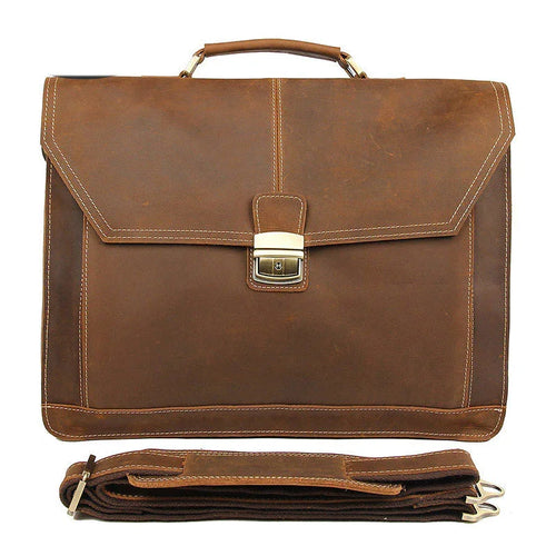 Crazy Horse Leather Briefcase Business mens briefcase cowhide layer Handbag Business Briefcase Multifunctional Briefcase | Regalia Lodge