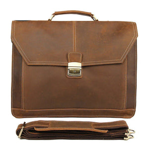 Crazy Horse Leather Briefcase Business mens briefcase cowhide layer Handbag Business Briefcase Multifunctional Briefcase | Regalia Lodge