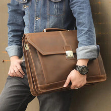 画像をギャラリービューアに読み込む, Crazy Horse Leather Briefcase Business mens briefcase cowhide layer Handbag Business Briefcase Multifunctional Briefcase | Regalia Lodge