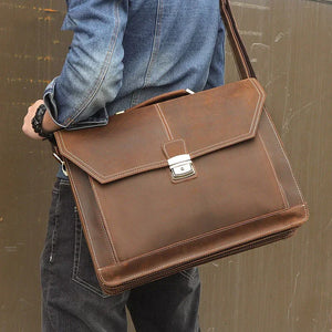 Crazy Horse Leather Briefcase Business mens briefcase cowhide layer Handbag Business Briefcase Multifunctional Briefcase | Regalia Lodge