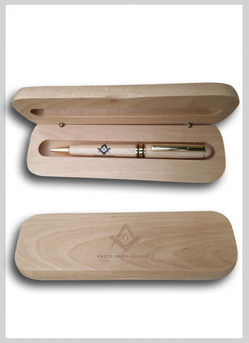 Wooden Masonic Pen with Engraved Wooden Box-Masonic Pen with Square & Compass symbol | Regalia Lodge