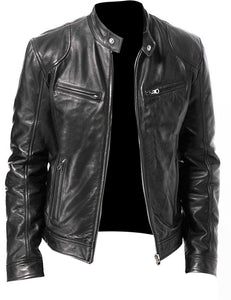 Pu Leather Collar Slim Leather Jacket | Regalia Lodge