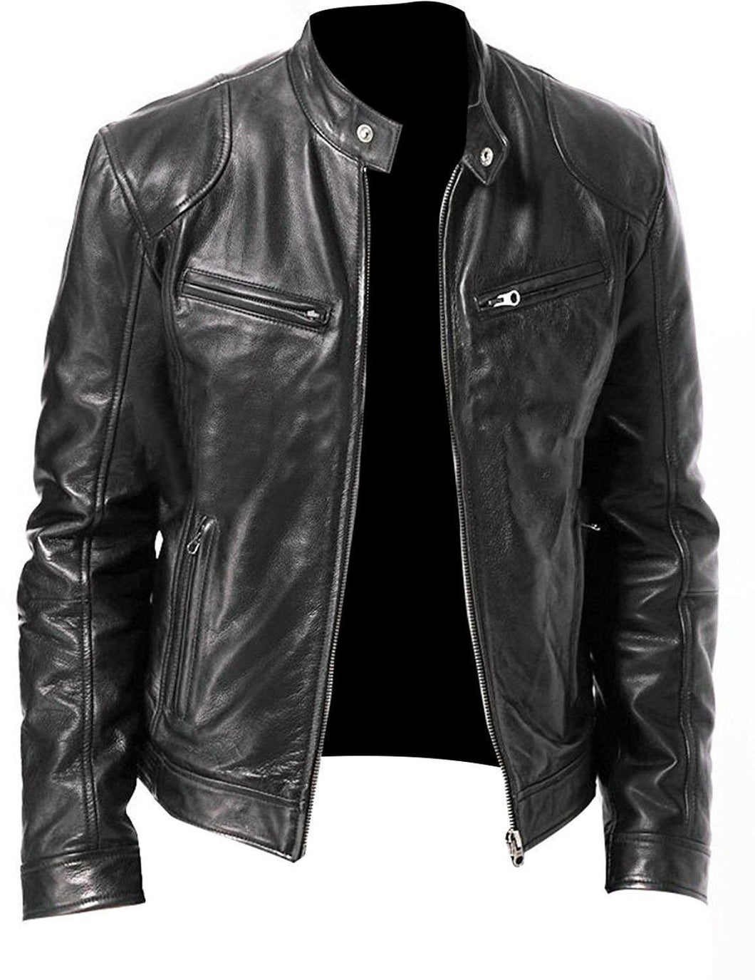 Pu Leather Collar Slim Leather Jacket | Regalia Lodge