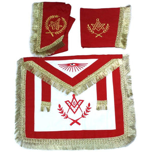 Master Mason Cardura Apron, Collar gauntlets Set with Fringe Red | Regalia Lodge