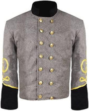 Load image into Gallery viewer, Civil War CS Officer&#39;s Grey with Black 3 Braid Double Breast Shell Jacket | Regalia Lodge