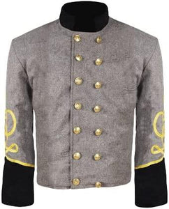 Civil War CS Officer's Grey with Black 3 Braid Double Breast Shell Jacket | Regalia Lodge