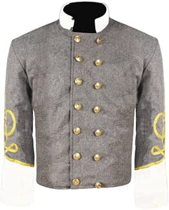 Civil War CS Officer's Grey with Off White 3 Braid Double Breast Shell Jacket | Regalia Lodge