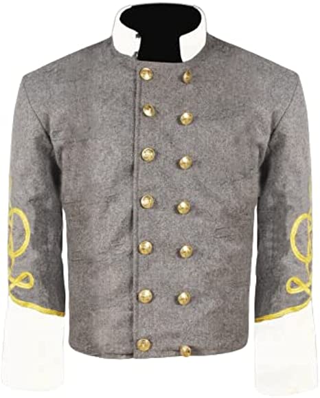Civil War CS Officer's Grey with Off White 3 Braid Double Breast Shell Jacket | Regalia Lodge
