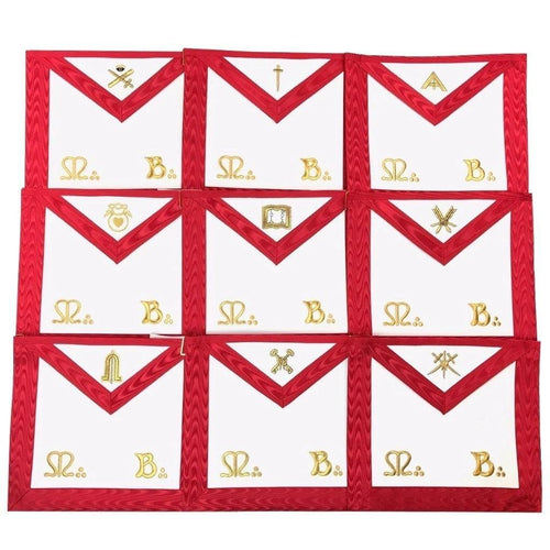 Officers Scottish Rite Officer Apron Set - Royal Red Moire Machine Embroidered | Regalia Lodge