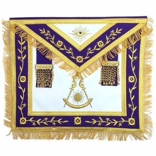 Masonic Blue Lodge Past Master Gold Machine Embroidery Freemason Purple Apron | Regalia Lodge