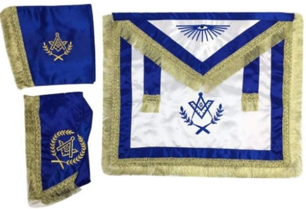 Master Mason Satin Apron,Collar gauntlets Set with Fringe Blue | Regalia Lodge