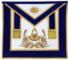 Charger l&#39;image dans la galerie, Masonic Past Master Hand Embroidered Apron Gold Embroidery Blue Velvet | Regalia Lodge