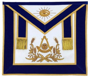 Masonic Past Master Hand Embroidered Apron Gold Embroidery Blue Velvet | Regalia Lodge