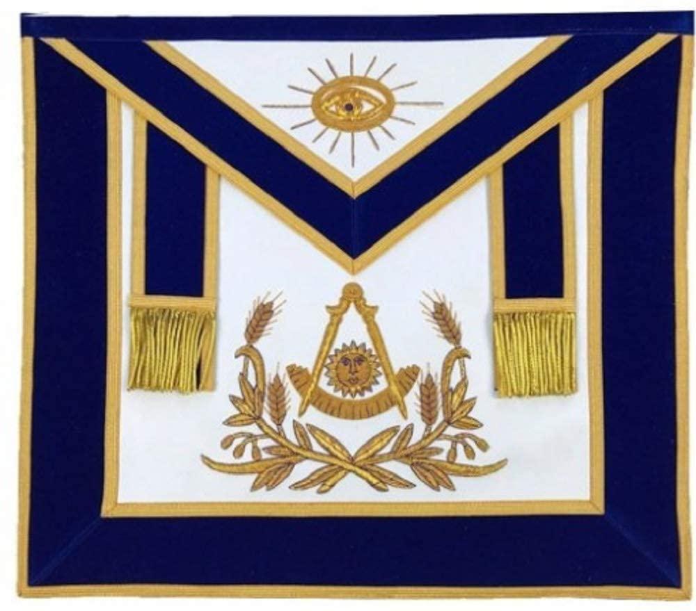 Masonic Past Master Hand Embroidered Apron Gold Embroidery Blue Velvet | Regalia Lodge