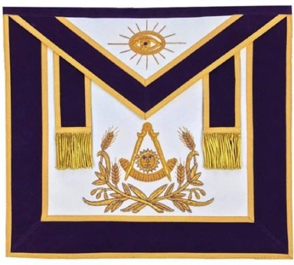 Masonic Past Master Hand Embroidered Apron Gold Embroidery Purple Velvet | Regalia Lodge