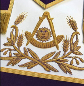 Masonic Past Master Hand Embroidered Apron Gold Embroidery Purple Velvet | Regalia Lodge