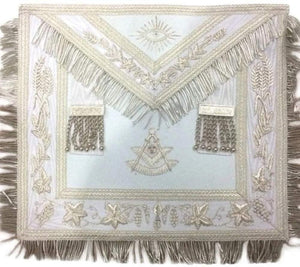 Masonic White Blue Lodge Past Master Apron Hand Embroidered Bullion Vine | Regalia Lodge