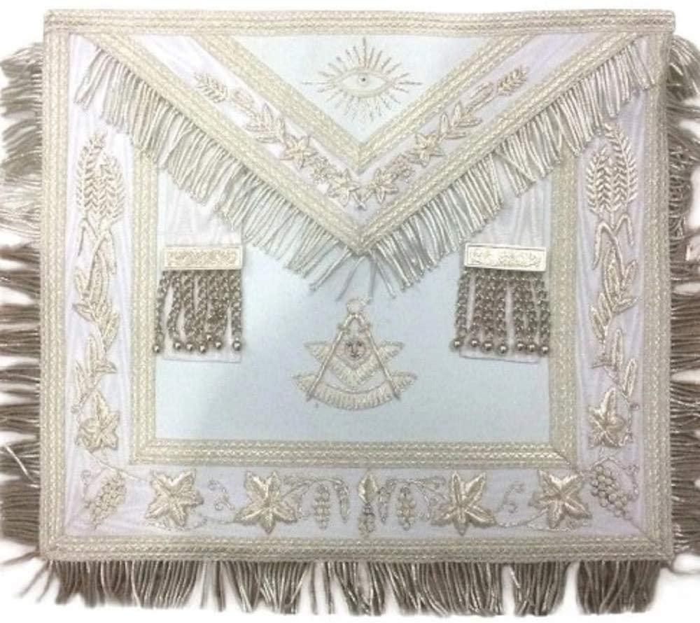 Masonic White Blue Lodge Past Master Apron Hand Embroidered Bullion Vine | Regalia Lodge