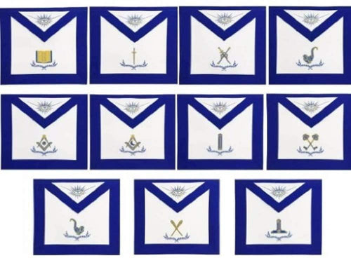 Blue Lodge Officers Apron Set of 11 Machine Embroidered Masonic Regali | Regalia Lodge