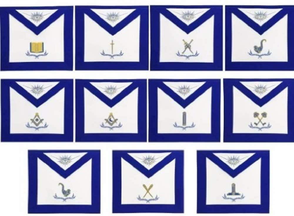 Blue Lodge Officers Apron Set of 11 Machine Embroidered Masonic Regali | Regalia Lodge