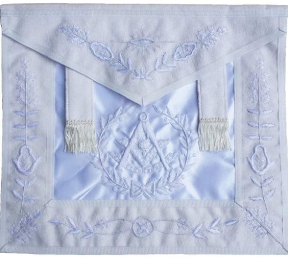 Masonic All White Past Master Apron With Wreath-Satin | Regalia Lodge