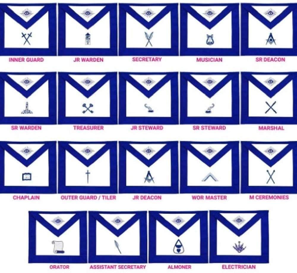 Masonic Blue Lodge Officers Aprons Variations - Set of 19 | Regalia Lodge