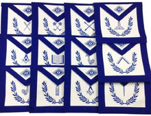 Carica l&#39;immagine nel visualizzatore di Gallery, Masonic Blue Lodge Officers Aprons with wreath - Set of 12 Aprons | Regalia Lodge