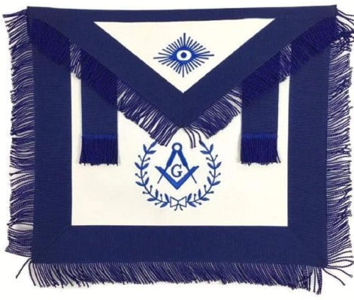 Masonic Blue Lodge Master Mason Apron Machine Embroidery with Fringe Navy | Regalia Lodge