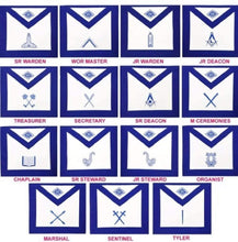 Carica l&#39;immagine nel visualizzatore di Gallery, Masonic Blue Lodge Officers Aprons- Set of 15 Aprons | Regalia Lodge