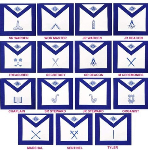 Masonic Blue Lodge Officers Aprons- Set of 15 Aprons | Regalia Lodge