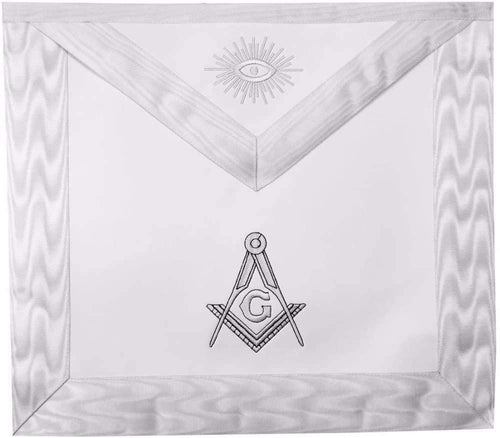 Masonic Blue Lodge White Machine Embroidery Apron with square compass with G | Regalia Lodge
