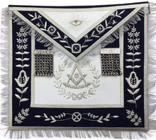Carica l&#39;immagine nel visualizzatore di Gallery, Past Master Apron – Navy Blue with Silver Handmade Embroidery | Regalia Lodge