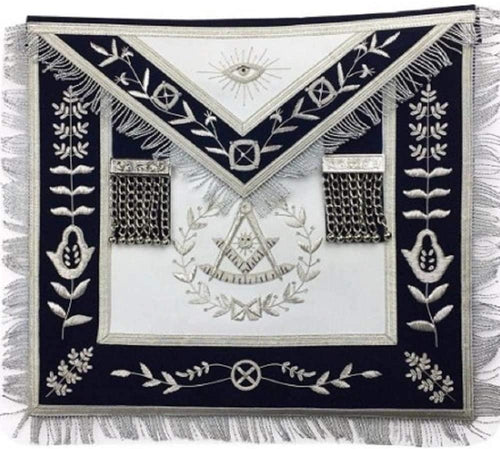 Past Master Apron – Navy Blue with Silver Handmade Embroidery | Regalia Lodge