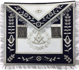 Past Master Apron – Navy Blue with Silver Handmade Embroidery | Regalia Lodge