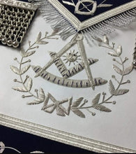 Carica l&#39;immagine nel visualizzatore di Gallery, Past Master Apron – Navy Blue with Silver Handmade Embroidery | Regalia Lodge
