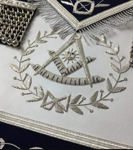 Past Master Apron – Navy Blue with Silver Handmade Embroidery | Regalia Lodge