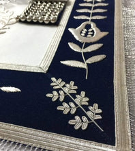 Carica l&#39;immagine nel visualizzatore di Gallery, Past Master Apron – Navy Blue with Silver Handmade Embroidery | Regalia Lodge