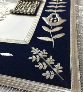 Past Master Apron – Navy Blue with Silver Handmade Embroidery | Regalia Lodge