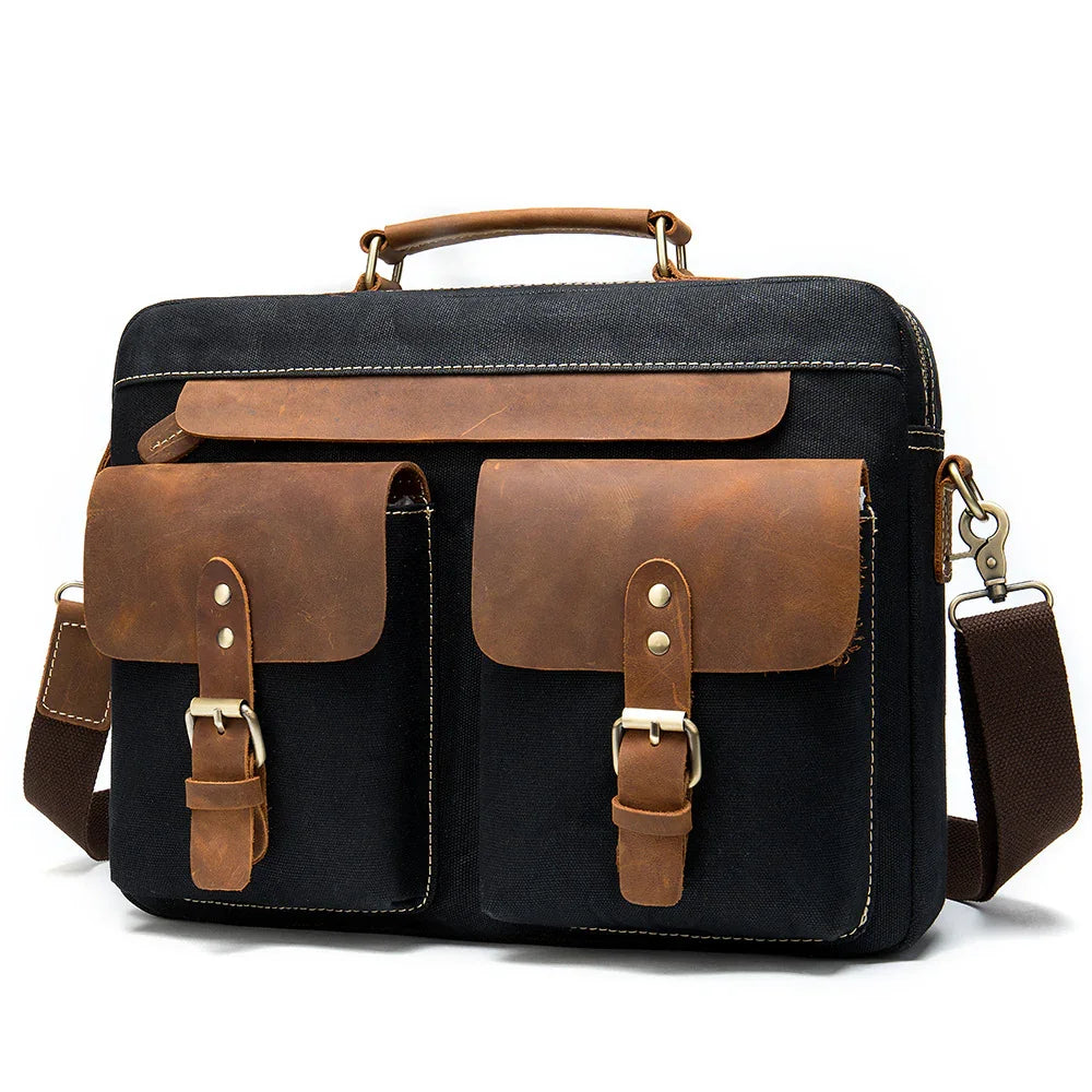 Cowhide with cloth briefcase Men's Leather business briefcase Briefcase Official Briefcase Multifunctional Briefcase | Regalia Lodge