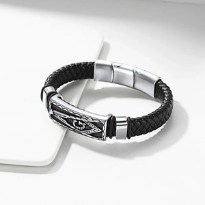 Vintage Bracelet Wristband Freemason Symbol Masonic Leather Braided Bracelets Cuff Bangle for Boys Men | Regalia Lodge