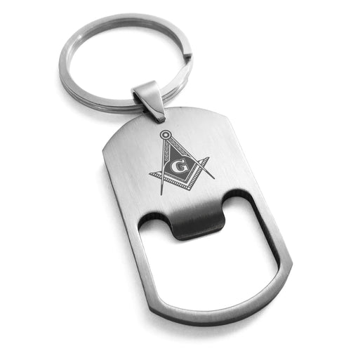 Stainless Steel Freemasons Masonic Royal Compass Engraved Bottle Opener Dog Tag Keychain Keyring - Masonic Keychains - Freemason Keychain - Masonic Pendant Key Rings | Regalia Lodge