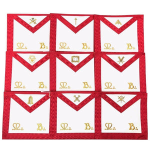 Officers Scottish Rite Officer Apron Set - Royal Red Moire Ribbon Machine Embroidery - Set of 9 | Regalia Lodge