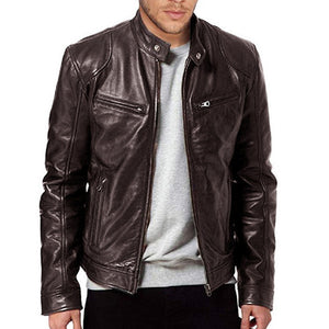 Pu Leather Collar Slim Leather Jacket | Regalia Lodge
