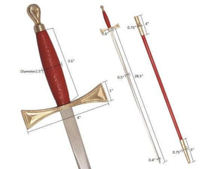 Masonic Sword with Red Gold Hilt and Red Scabbard 35 3/4" + Free Case | Regalia Lodge