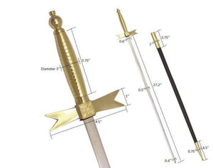 Masonic Knights Templar Sword with Gold Hilt and Black Scabbard 35 3/4" + Free Case | Regalia Lodge