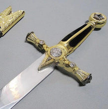 Carica l&#39;immagine nel visualizzatore di Gallery, Square Compass Gold Masonic Masonic Sword Knife W/ Scabbard Gold 25.3&quot; | Regalia Lodge