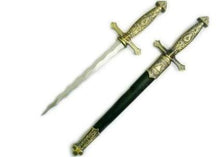 Carica l&#39;immagine nel visualizzatore di Gallery, Square Compass Brass Masonic Sword Knife Snake Flaming Blade / Black Scabbard 15.5&quot; | Regalia Lodge
