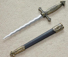 Carica l&#39;immagine nel visualizzatore di Gallery, Square Compass Brass Masonic Sword Knife Snake Flaming Blade / Black Scabbard 15.5&quot; | Regalia Lodge
