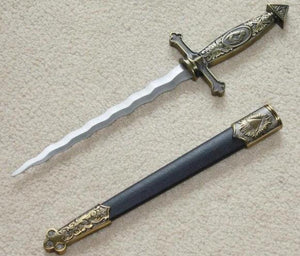 Square Compass Brass Masonic Sword Knife Snake Flaming Blade / Black Scabbard 15.5" | Regalia Lodge